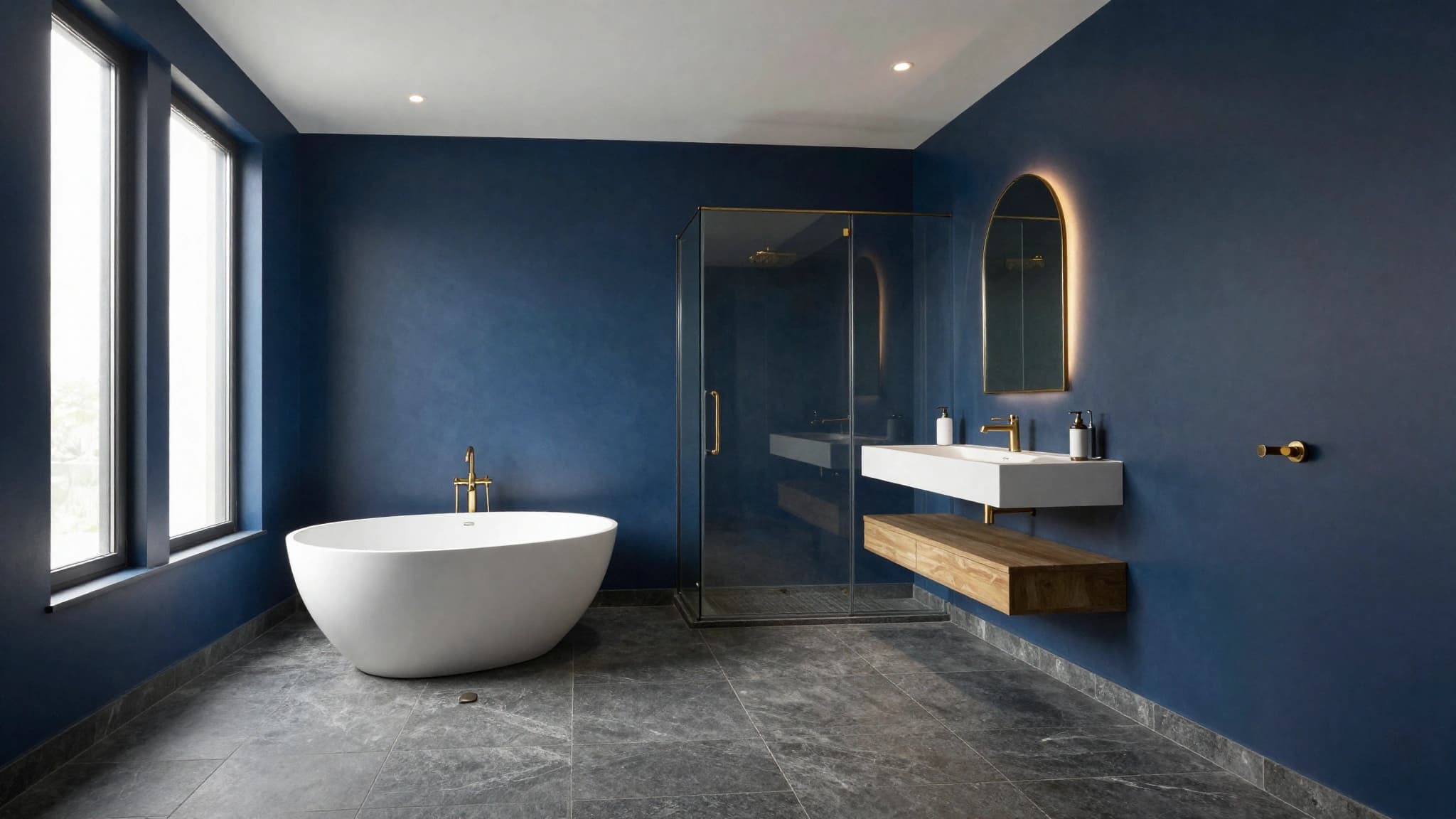 Soft-lit master bathroom